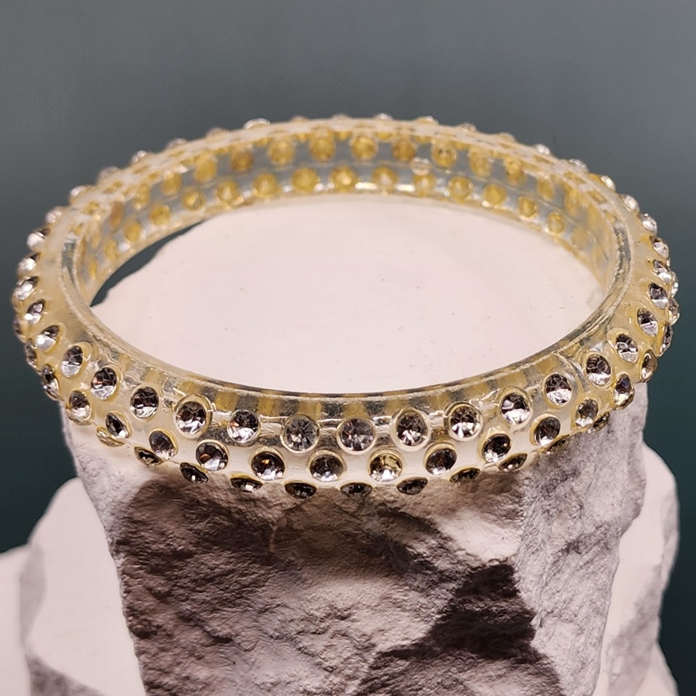 Clear Acrylic Rhinestone Bangle Bracelet Transparent Sparkly Glam Statement
